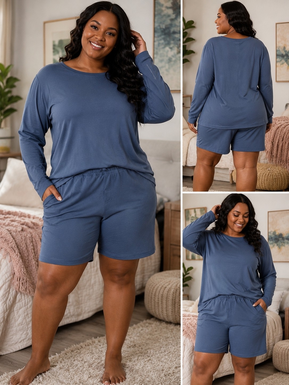 HUE Long Sleeve Knit Lounge Set - Slate Blue - NWT - 2x Or 3x